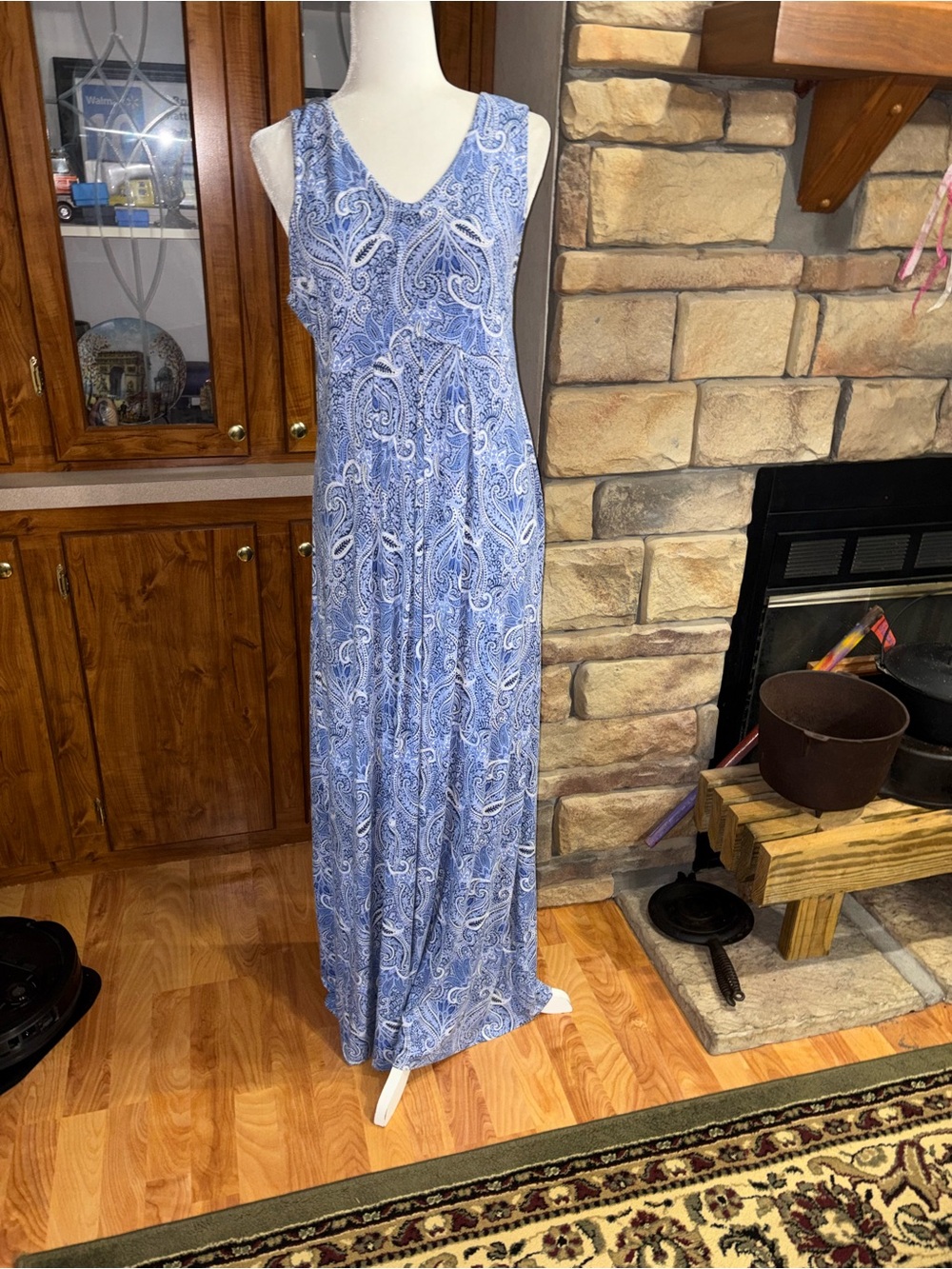 Talbots size medium blue and white sleeveless maxi dress